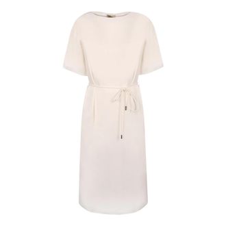 Herno Seersucker Midi-jurk met Riem - Dames - Casual kleedjes - Wit - M - Kleedjes