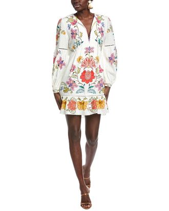 Farm Rio Farm Rio Floral Insects Off White Linen-Blend Mini Dress
