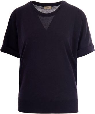 Herno Glam Knit Effect Navy Blue T-Shirt