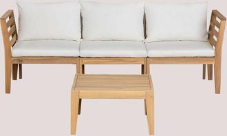 Sklum Sklum - Conjunto De Jard&iacute;n Con Sof&aacute; Modular De 3 Piezas Con Reposabrazos Y Mesa De Centro En Madera De Acacia Filips