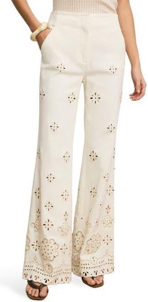 Veronica Beard Komi Embroidered Wide Leg Denim Pants in Dove at Nordstrom, Size 16