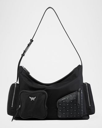 MCM Aren Medium Nylon Hobo Bag