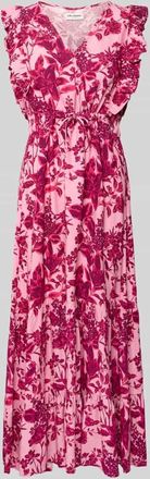 Lollys Laundry Midikleid aus Viskose mit R&uuml;schen Modell Samo in Rosa, Gr&ouml;&szlig;e L