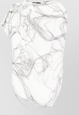 Fabiana Filippi floral-print draped high-neck cap-sleeve asymmetric-hem silk knee-length dress