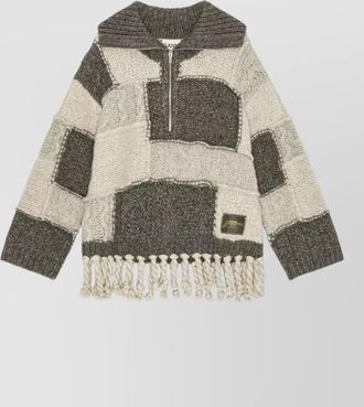 Ganni patchwork fringe wool-cotton jumper