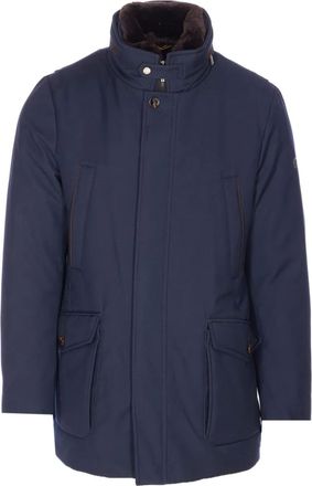 Moorer fur collar coat - men - Polyester/Viscose/Sheep Skin/Shearling - 50 - Blue