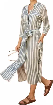 Dress Forum Nautical Stripe Belted Maxi Shirt Dress In Navy/white