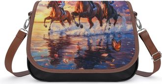 Generic Jockeys Racing Horses Butterfly Small Womens Crossbody Bags Shoulder Handbag with Adjustable Strap for Travel