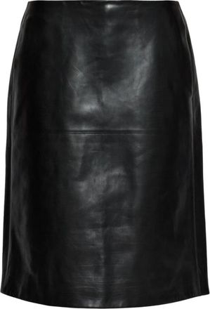Jil Sander Leren Midirok - Dames - Leren & Su&egrave;de rokken - Zwart - XL - Leer - Rokken