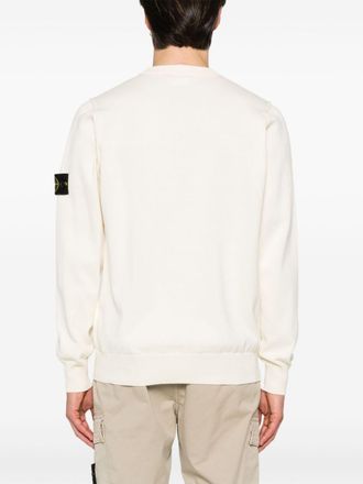 Stone Island Logo-Patch Cotton Crewneck Sweater - Cream