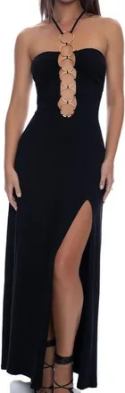 Luli Fama Inner Circle Halter Ring Long Dress in Black at Nordstrom, Size Medium