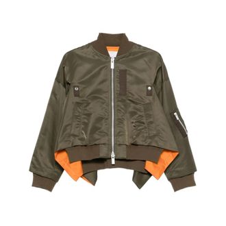 sacai Bomber Jackets, female, Green, Size: S Nylon Twill Blouson