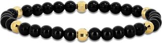 Amour Mens 19 1/5ct TGW Black Agate Yellow Plated Sterling Silver Stretchable Bead Bracelet - 8.5 in