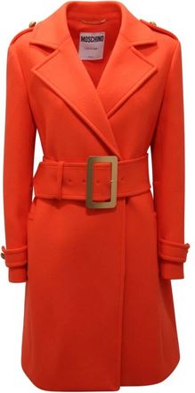 Moschino Oranje wollen trenchcoat met verstelbare riem - Dames - Trenchcoats - Oranje - M - Wol - Jassen