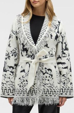 NVLT Fringed Eyelash Sweater Coat in Black/White at Nordstrom Rack, Size X-Small