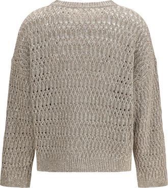 Brunello Cucinelli Womens Openwork Sweater Fango Silk; Nylon