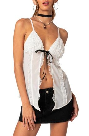 Edikted Linette Split Front Lace Trim Camisole in White at Nordstrom, Size X-Large