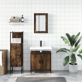 Berkfield Home Durable 3 Piece Bathroom Furniture Set Smoked Oak Engineered Wood in Brown