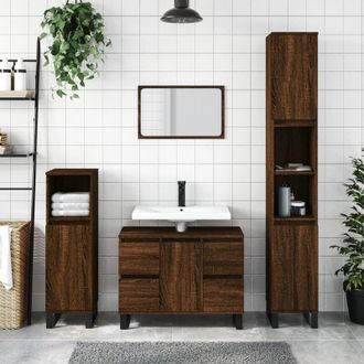 vidaXL Armario De Ba&ntilde;o Madera Contrachapada Marr&oacute;n Roble 30x30x100 Cm Vidaxl
