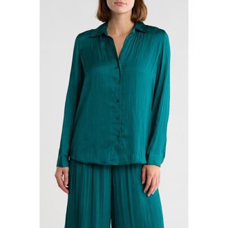 L'agence Nina Crinkle Satin Shirt in Ocean Teal at Nordstrom Rack, Size Medium