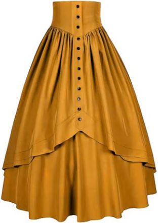 Generic Women Victorian Skirt Floor Length High Waisted Medieval Costume Vintage Renaissance Peasant Skirt Layered Fluttering Long Skirts Gothic Halloween Ste
