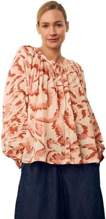 Celtic & Co. Long Sleeve Tie Neck Swing Shirt in Ecru Blurred Floral at Nordstrom, Size 14