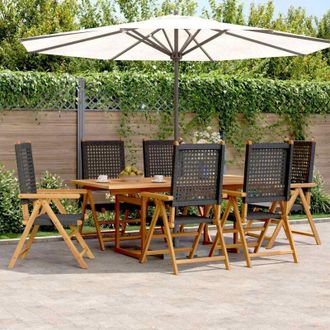 vidaXL 7 Piece Garden Dining Set Black Poly Rattan and Solid Wood vidaXL