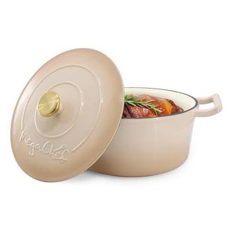 MegaChef 5.3 Quarts Round Enameled Cast Iron Casserole with Self Basting Lid in Peanut Butter at Nordstrom