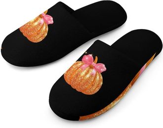 Generic Pump Kin Glitter Mens Cozy House Slippers Winter Warm Shoes with Anti-Slip Sole for Travel Indoor Outdoor