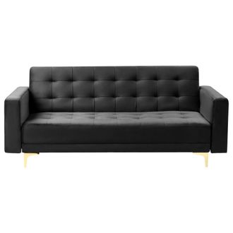 Beliani Sof&aacute; 3 Plazas De Terciopelo Negro Dorado Reclinable Acolchado Patas Metal Aberdeen