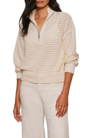 Sanctuary Open Stitch Half-Zip Cotton Blend Sweater in Collagen White at Nordstrom, Size Xx-Large