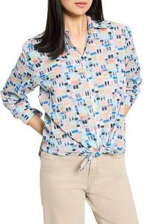 Nic+Zoe Portofino Geo Print Cotton Button-Up Shirt in Blue Multi at Nordstrom Rack, Size Xx-Large