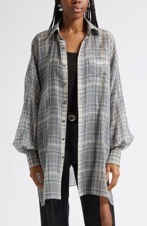 Coperni Check Zero Waste Cotton Button-Up Shirt in Grey at Nordstrom, Size X-Small