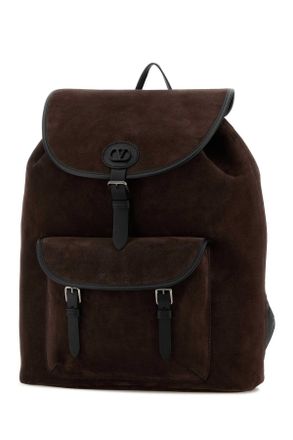 Valentino Garavani Mens Dark Brown Suede Backpack Testadimoronero
