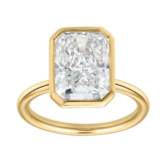 LuvMyJewelry Raja 14K Gold Radiant Bezel Lab Grown Diamond Solitaire Engagement Ring - 4 cts