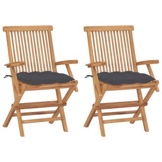 vidaXL Vidaxl - Sillas De Jard&iacute;n 2 Uds Madera Teca Con Cojines Gris Antracita