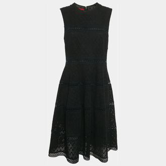 Carolina Herrera Black Cutwork Cotton Sleeveless Midi Dress