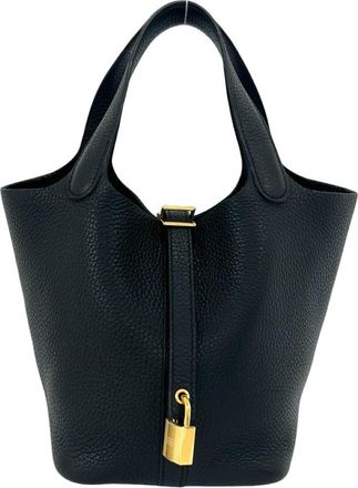 Herm&egrave;s Black Taurillon Clemence Leather Handbag Tote Bag (Pre-Owned)