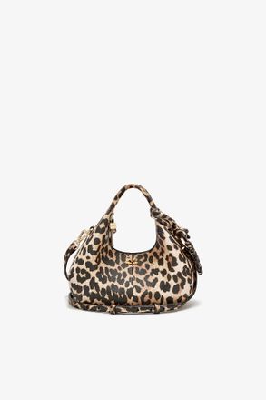 Ganni Brown Mini Hobo Bag in Grained Leopard
