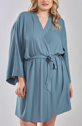 iCollection Organic Cotton and Tencel Blend Robe in Blue at Nordstrom, Size 1X