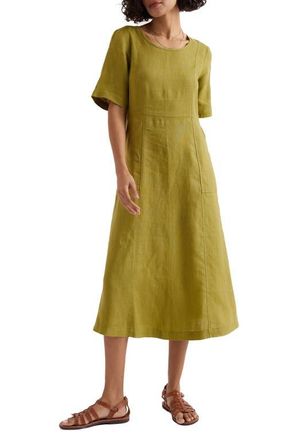Seasalt Cornwall Grass Wave Linen Midi Dress in Avocado at Nordstrom, Size 10 Us