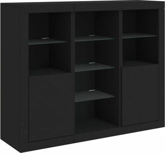 vidaXL Vidaxl - Aparadores Con Luces Led 3 Piezas Madera De Ingenier&iacute;a Negro