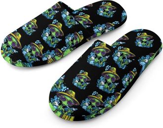 Generic Green Aliens Weed Mens Cotton Slippers Memory Foam Comfort House Shoes Winter Indoor Slipper for Hotel Casa Spa