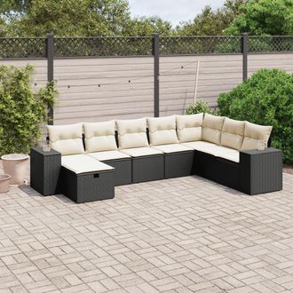 vidaXL Vidaxl - Set De Sof&aacute;s De Jard&iacute;n 8 Piezas Y Cojines Rat&aacute;n Sint&eacute;tico Negro