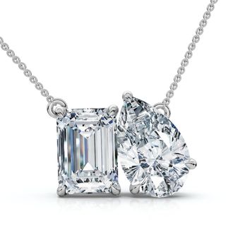 Pompeii3 2Ct Pear and Emerald Cut Two Stone Toi et Moi Pendant 14k Gold Lab Grown