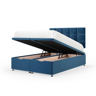 Bedmaster Plush Velvet Ottoman Divan Base & Square Headboard in Blue | Size: Super King