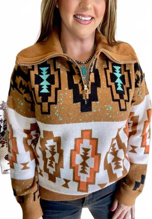 Bibi The Rowdy Aztec Sweater In Brown
