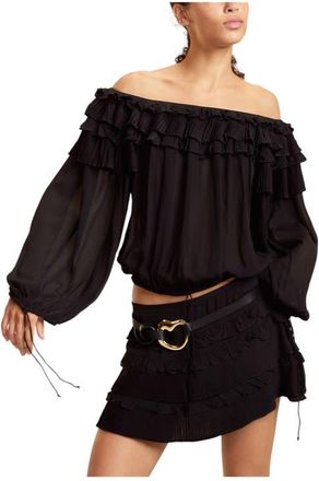 Cynthia Rowley Off Shoulder Ruffle Blouse in Black at Nordstrom, Size X-Small