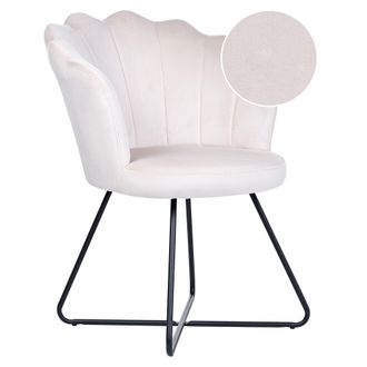 Beliani Sill&oacute;n Con Asiento Redondo Respaldo De Concha Dise&ntilde;o Vintage Tapizado De Terciopelo Blanco Crema Lovelock