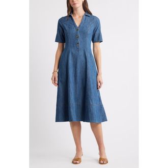 Caslon Chambray A-Line Shirtdress in Dark Wash at Nordstrom Rack, Size X-Small